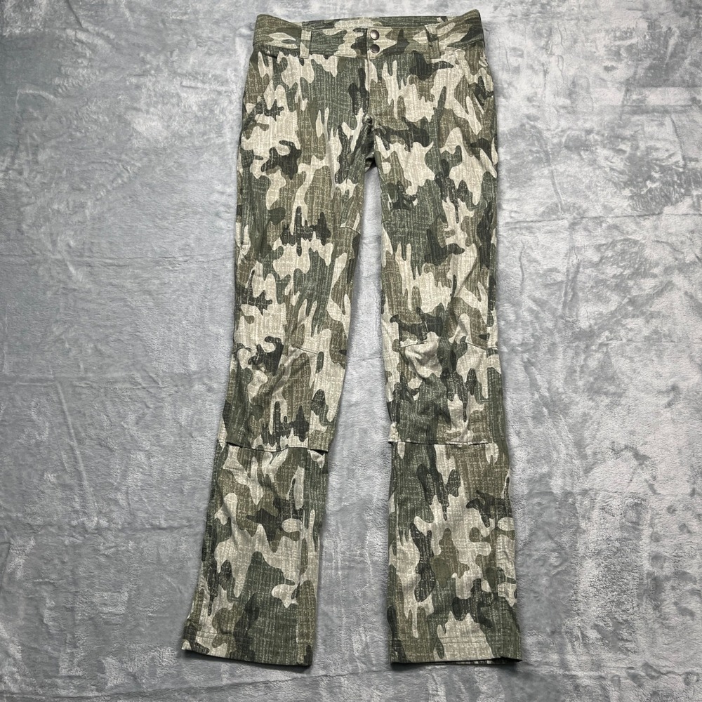 Columbia Omni-Shield Pants Women 2 Green Camo Hiking Outdoor Straight Leg